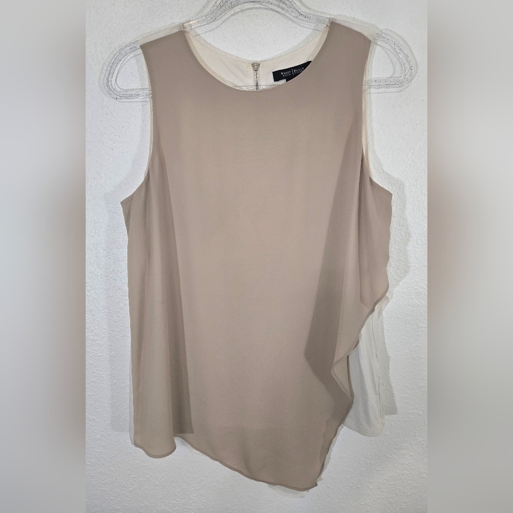 White House Black Market Sleeveless Layered Taupe/Cream Top Office Church, M